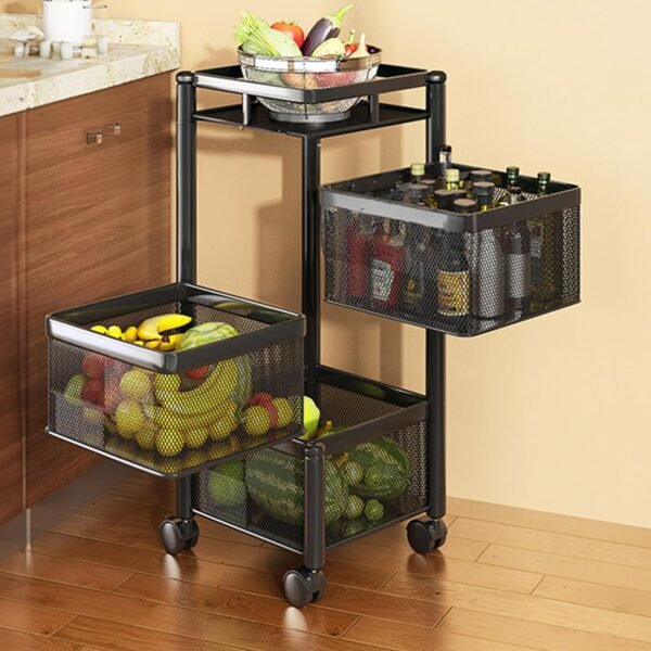3-Tier Kitchen Storage Trolley with Wheels 3-Tier Kitchen Storage Trolley with Wheels | Metal Vegetable & Fruit Storage Rack | Black