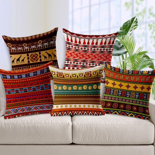 AEROHAVEN Handmade Jute Cushion Cover Set of 5 (16×16) Handmade Jute Cushion Cover Set (16 × 16 Inches, Pack of 5, Multicolor Tribal Print)