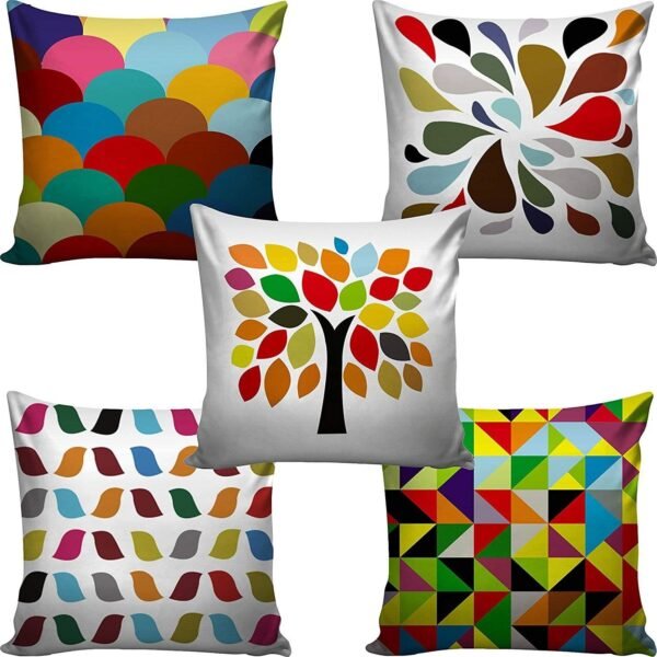 AEROHAVEN Multicolor Geometric Jute Cushion Cover Set of 5 (16×16) Decorative Jute Cushion Cover Set (16 × 16 Inches, Pack of 5, Multicolor Geometric Prints)