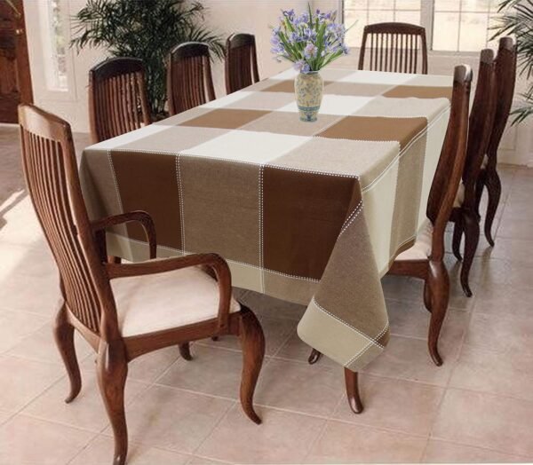 AIRWILL Cotton Checkered Tablecloth for 8 Seater 100% Cotton Checkered Tablecloth | Washable Dining Table Cover | Soft & Durable | Brown | 8 Seater