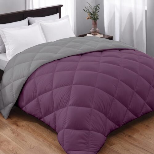 220 GSM Reversible Microfiber AC Comforter for Double Bed, All Season Lightweight Quilt (Burgundy & Grey, 90 × 100 Inch)