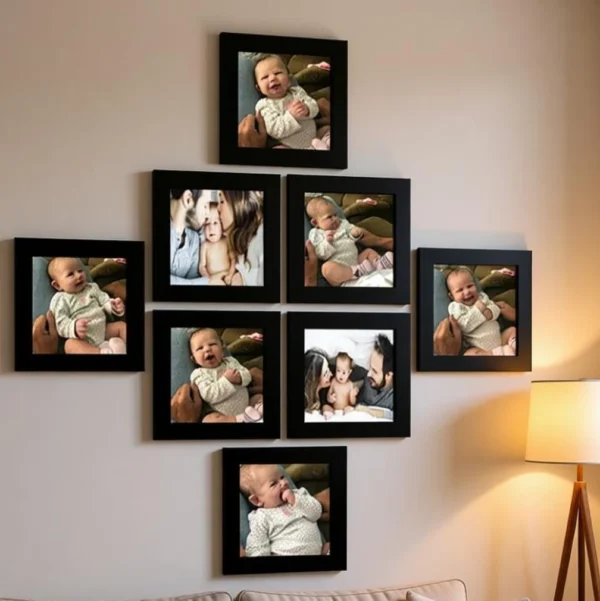 8-Piece Wall Photo Frame Set | Black Synthetic Wood Gallery Wall Frame Set (5x5 Inch Photos)