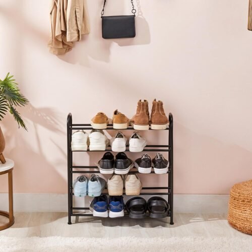 Amazon Basics Adjustable 5-Tier Shoe Rack Carbon Steel Shoe Organizer Adjustable 5-Tier Shoe Rack | Carbon Steel Shoe Organizer for Entryway & Closet | Black