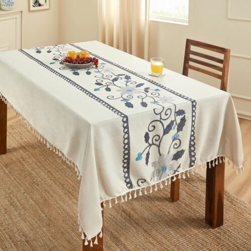 Microfiber Tablecloth for Dining Table | Floral Rectangle Table Cover | Wrinkle Resistant | 6 Seater