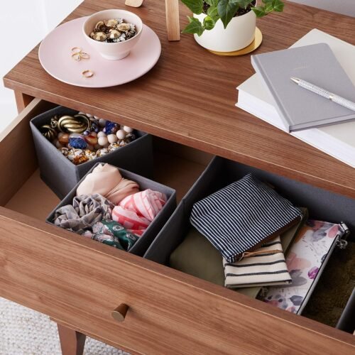 Amazon Basics Set of 6 Cloth Drawer Organizer Boxes Set of 6 Cloth Drawer Organizer Boxes | Foldable Fabric Storage Bins for Clothes, Socks & Accessories | Grey