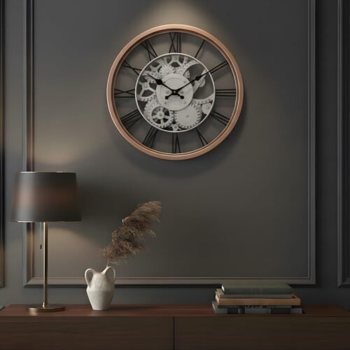 Skeleton Dial Analog Wall Clock – Rose Gold