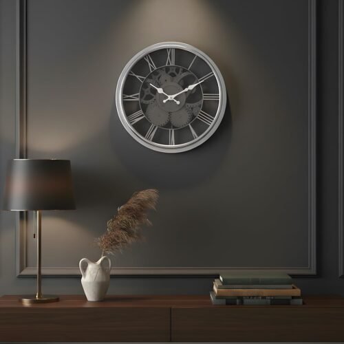 Skeleton Dial Analog Wall Clock – Silver