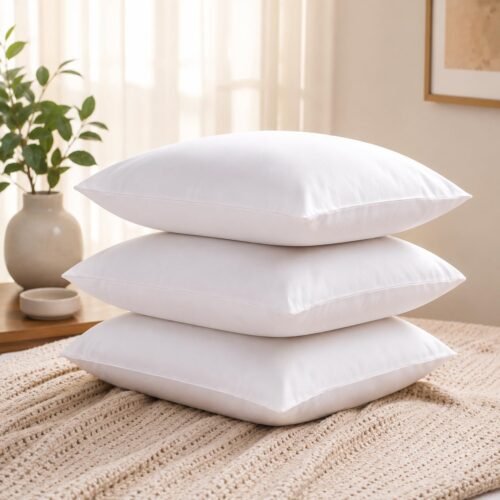 Amazon Brand Solimo Microfiber Filled Cushion Set of 3 (16×16) Microfiber Filled Cushion Set (16 × 16 Inches, Pack of 3, White)