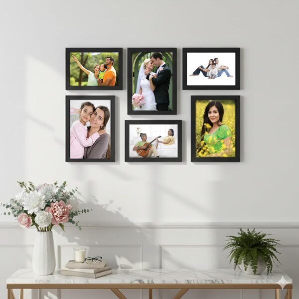 6-Piece Wall Collage Photo Frame Set | Black Engineered Wood Picture Frames (4x6 & 5x7 Inch)