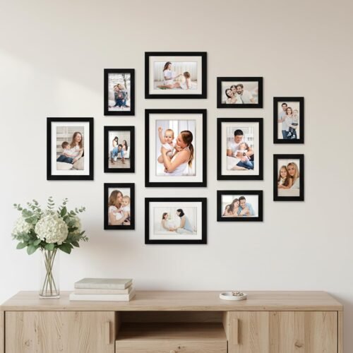 Wall Photo Frame Set of 12 | Mixed Size Black Gallery Frames (4x6, 6x8 & 8x10 Inch)