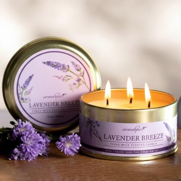 Lavender 3 Wick Scented Soy Wax Candle with Lid – 85g
