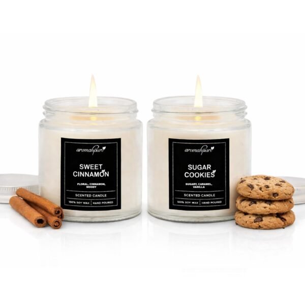 Handcrafted Soy Wax Scented Candle Gift Set – Sugar Cookies & Sweet Cinnamon (Pack of 2)