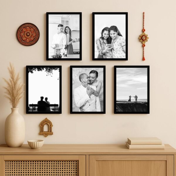 A4 Wall Photo Frame Set of 5 | Black MDF Picture Frames (8x12 Inch) for Home & Office Décor