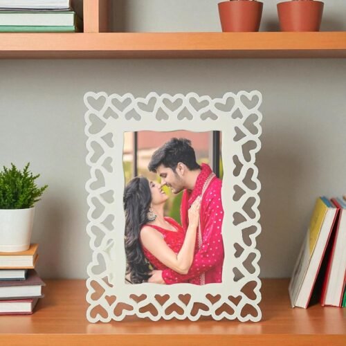 Decoralicious Heart Design Photo Frame (4x6 Inch) | Decorative Table & Wall Picture Frame – White