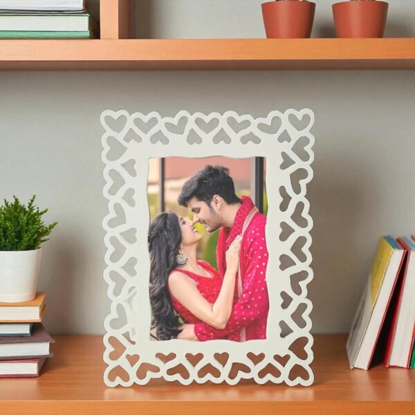 Decoralicious Heart Design Photo Frame (4x6 Inch) | Decorative Table & Wall Picture Frame – White