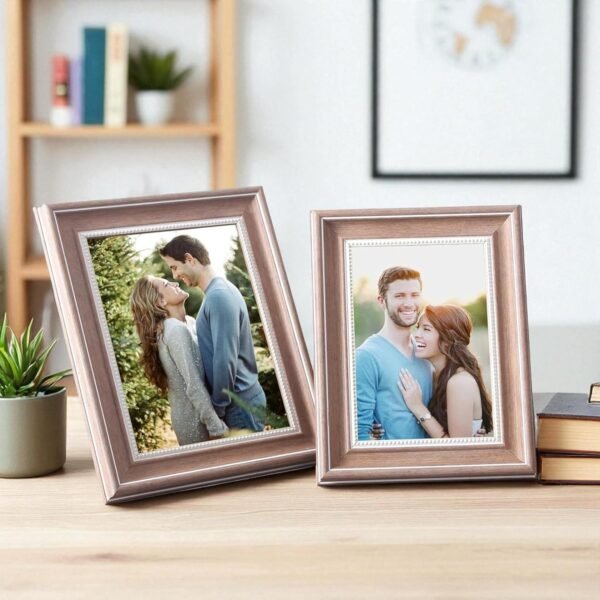 Decorative Table Photo Frame Set of 2 | Brown Picture Frames (5x7 & 6x8 Inch) for Home & Office