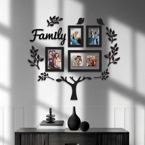 Family Tree Wall Photo Frame | MDF Family Picture Collage with 4 Photo Frames (4x6, 5x7 & 6x10 Inch)