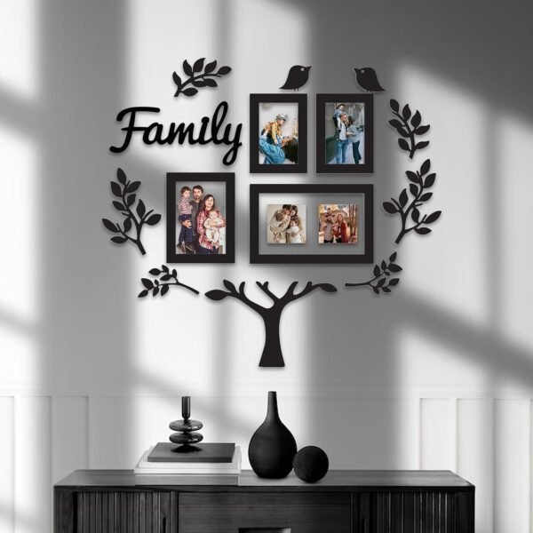 Family Tree Wall Photo Frame | MDF Family Picture Collage with 4 Photo Frames (4x6, 5x7 & 6x10 Inch)