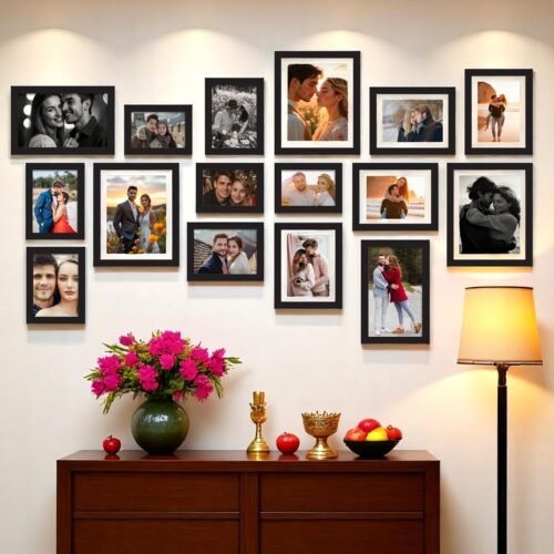 Shooting Star Wall Photo Frame Set of 16 | Mixed Size Black Gallery Frames (4x6, 5x7, 6x10, 6x8 & 8x10 Inch)