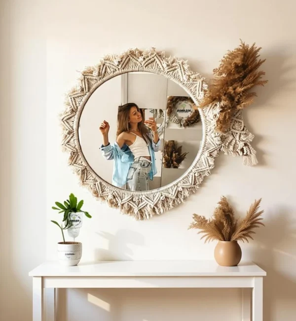 Arzoo Handmade Macrame Wall Hanging Mirror Handmade Macrame Wall Hanging Mirror (10.5 inches x 10.5 inches)