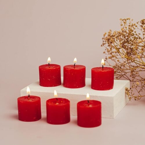 Raspberry Scented Votive Candles – Pack of 6 Smokeless Decorative Candles