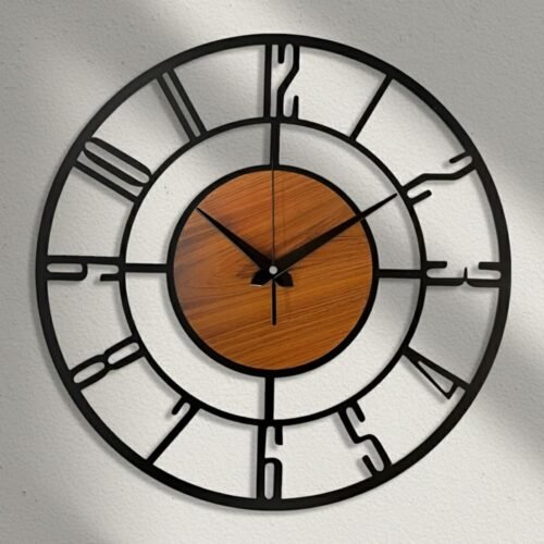 Modern Metal Wall Clock – Black & Brown