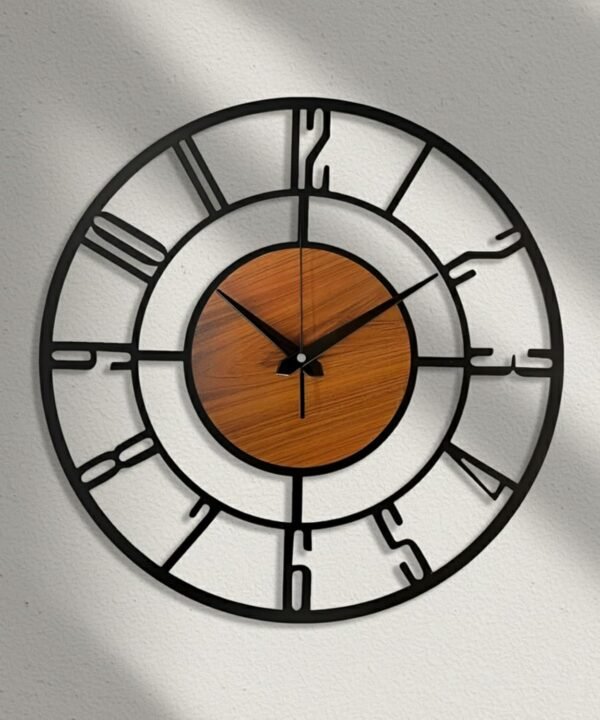 Modern Metal Wall Clock – Black & Brown