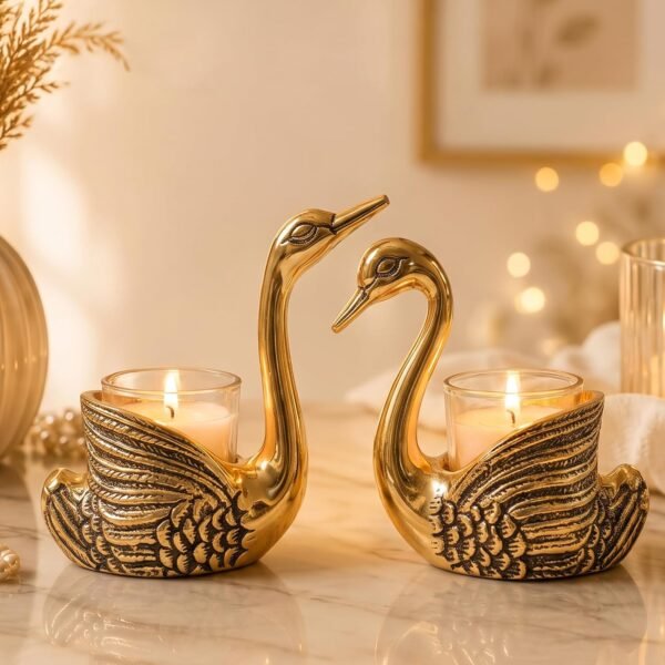 Gold Swan Tealight Holder Set