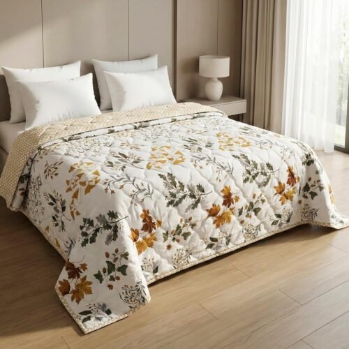Ultrasonic Quilted AC Comforter for Double Bed, 220 GSM Premium Microfiber Reversible All Season Comforter (Yellow & Beige, 225 × 220 cm)