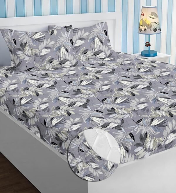 BSB HOME Premium Microfiber Elastic Fitted Bedsheet with Pillow Covers Premium Microfiber Elastic Fitted Bedsheet with 2 Pillow Covers (Grey & Black, King Size)