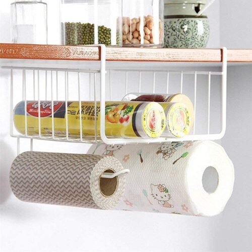 Bianco Under Cabinet Storage Basket Hanging Wire Kitchen Shelf Organizer Under Cabinet Storage Basket | Hanging Wire Shelf Organizer for Kitchen & Pantry | White