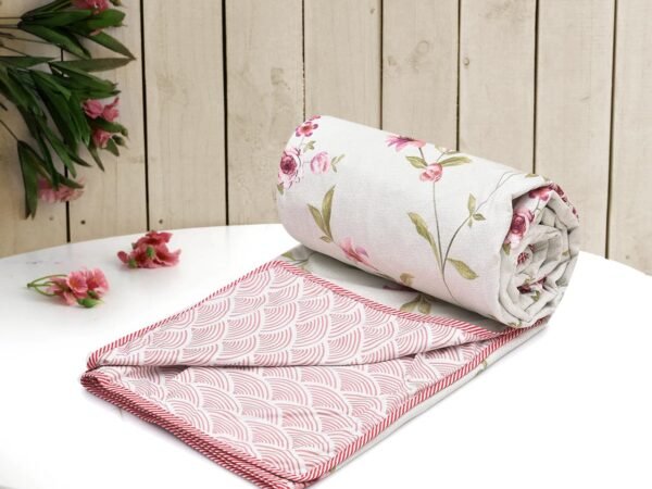 COZY FURNISH Double Bed Dohar Blanket 84×96 Inches Double Bed Dohar Blanket 84 × 96 Inches, Brushed Microfiber Cotton AC Blanket with Floral Print & Lahariya Border (White, 213 × 243 cm)