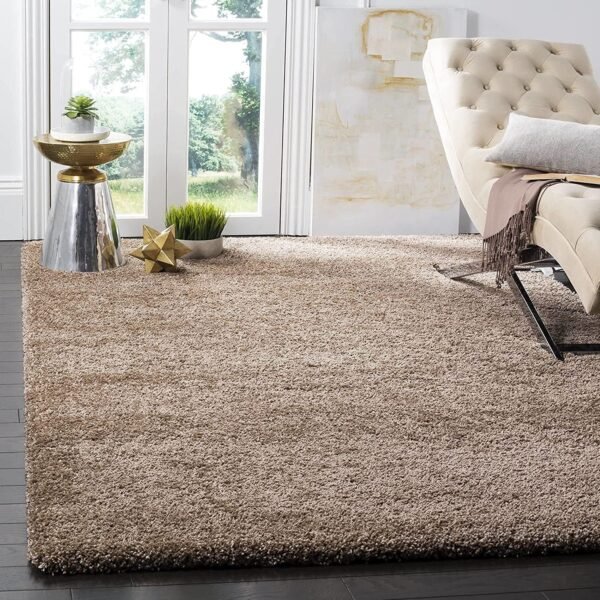 California Premium Shaggy Area Rug 2x4 Feet | Handmade Micro Silk Fiber Plush Carpet | Beige