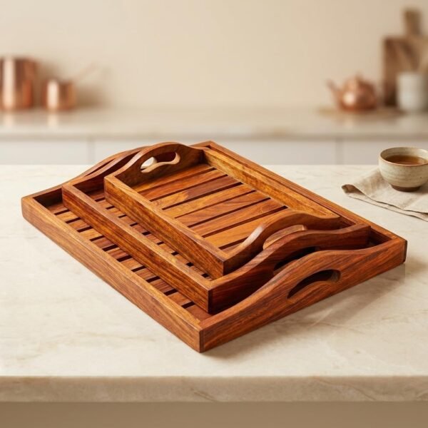 Cartaden Wooden Serving Tray Set of 3 Premium Nesting Wooden Trays Wooden Serving Tray Set of 3 – Premium Nesting Breakfast & Coffee Table Trays