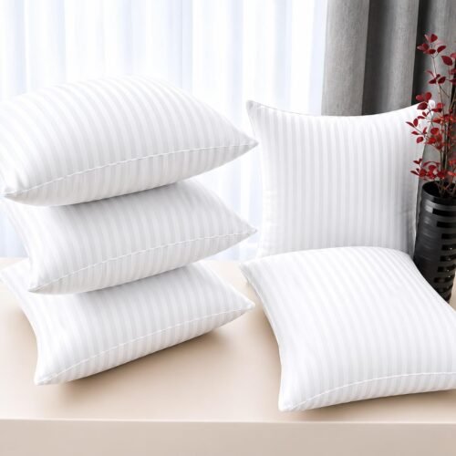 Microfiber Sofa Cushion Fillers 16 × 16 Inches, Set of 5 Square Cushions with Hollow Microfiber Filling (White)