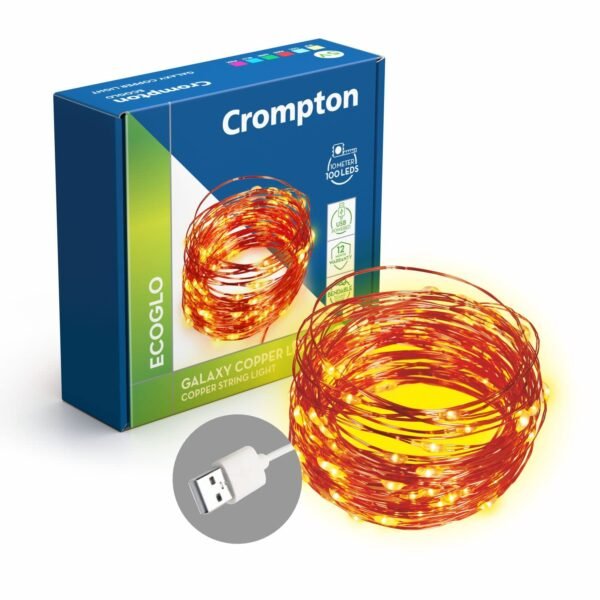 Crompton Galaxy USB Copper LED Fairy String Lights 10M 100 LEDs Galaxy USB Powered Copper LED Fairy String Lights 10 Meter (100 LEDs, Warm White)
