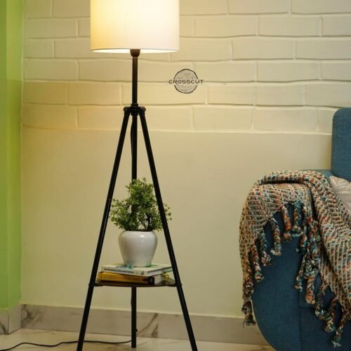 Metal Floor Lamp with Decorative Shelf – Cotton White