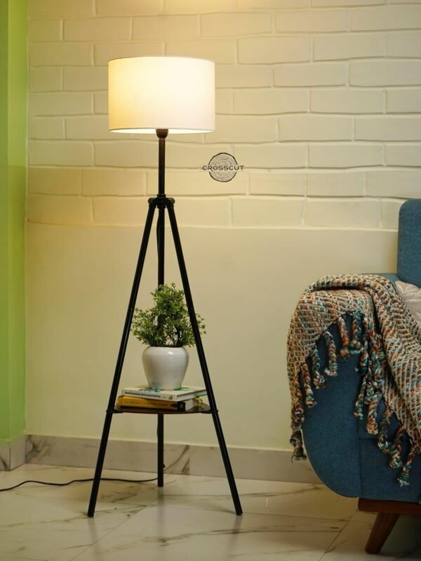 Metal Floor Lamp with Decorative Shelf – Cotton White