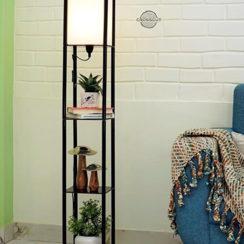 Tower Floor Lamp with 3 Display Shelves – Cotton White