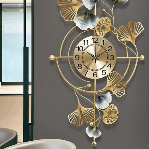 Abstract Metal Wall Clock – Gold & Grey