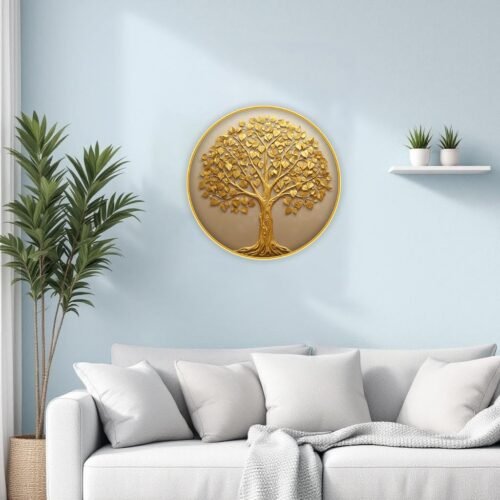 Dharvika Vastu Kalpavriksha Golden Tree Wall Frame Vastu Kalpavriksha Golden Tree Photo Frame (11.8 × 11.8 Inches)