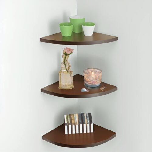 Engineered Wood 3-Tier Corner Wall Shelf | Floating Corner Display Rack