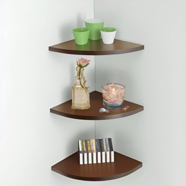 Engineered Wood 3-Tier Corner Wall Shelf | Floating Corner Display Rack