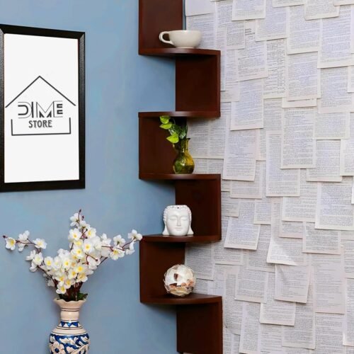 5-Tier Engineered Wood Corner Wall Shelf | Zig-Zag Floating Corner Display Shelf
