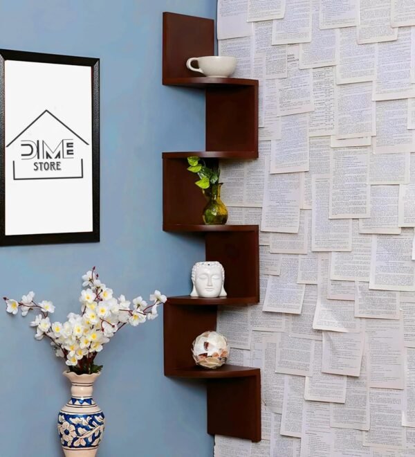 5-Tier Engineered Wood Corner Wall Shelf | Zig-Zag Floating Corner Display Shelf