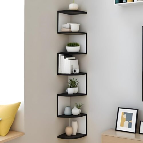 7-Tier Zig Zag Corner Wall Shelf | Engineered Wood Floating Corner Display Shelf