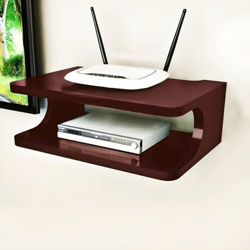 Wooden Wall Mounted WiFi Router & Set Top Box Shelf | Engineered Wood Floating Storage Shelf