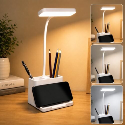 Rechargeable LED Study Table Lamp with Pen Holder & Phone Stand