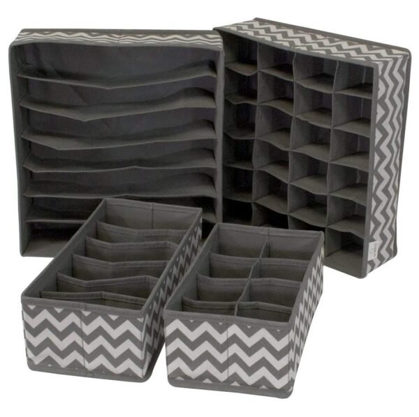 FLYNGO Set of 4 Foldable Drawer Organizers Set of 4 Foldable Drawer Organizers | Wardrobe Storage Boxes for Socks, Bras, Underwear, Ties & Scarves | Grey