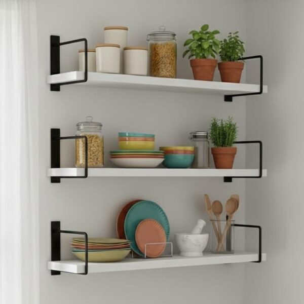 Floating Wooden Wall Shelf Set of 3 | Engineered Wood Wall Mounted Display Shelves